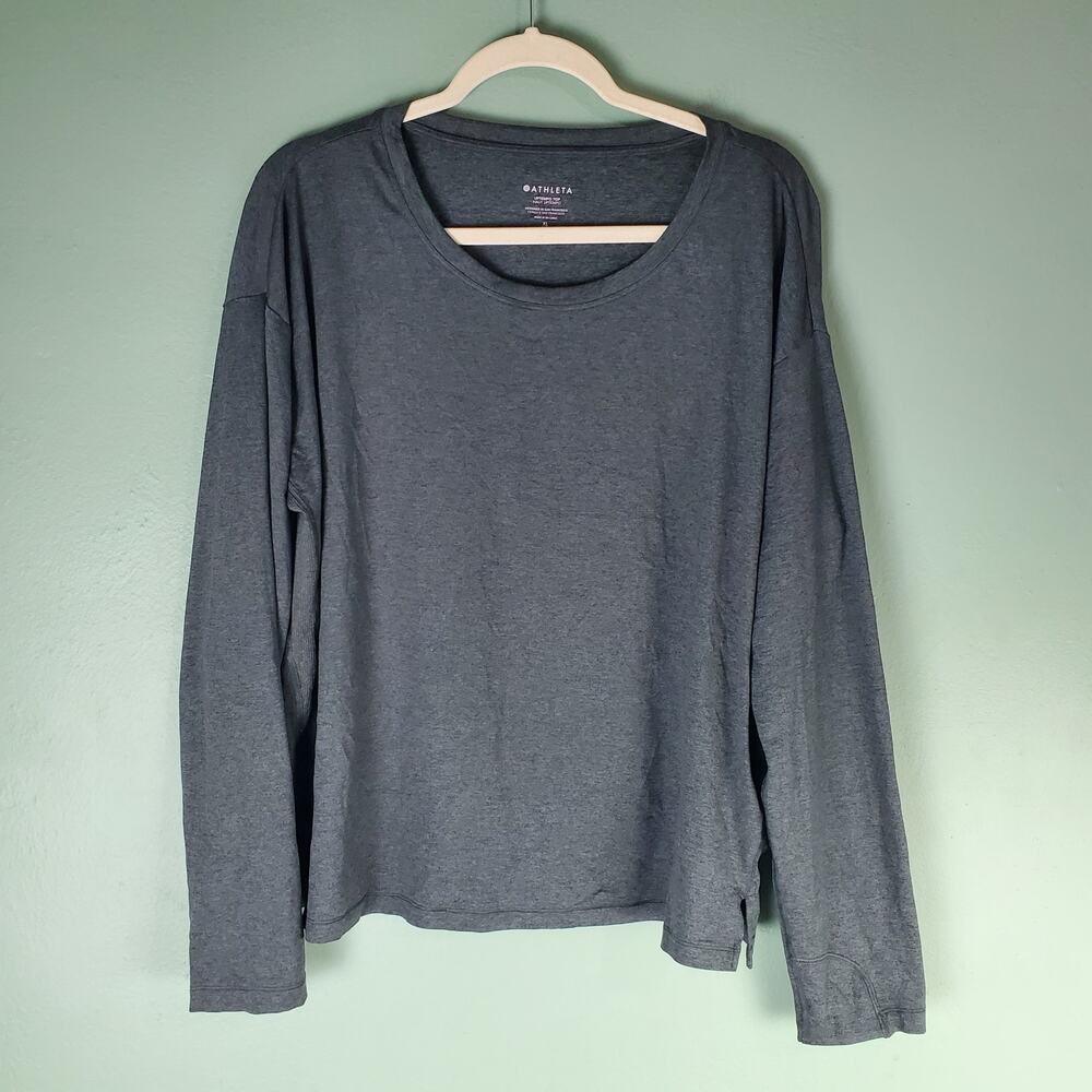 Athleta Womens UpTempo Elevate Top Heathered Gray Long Sleeve Shirt Size XL